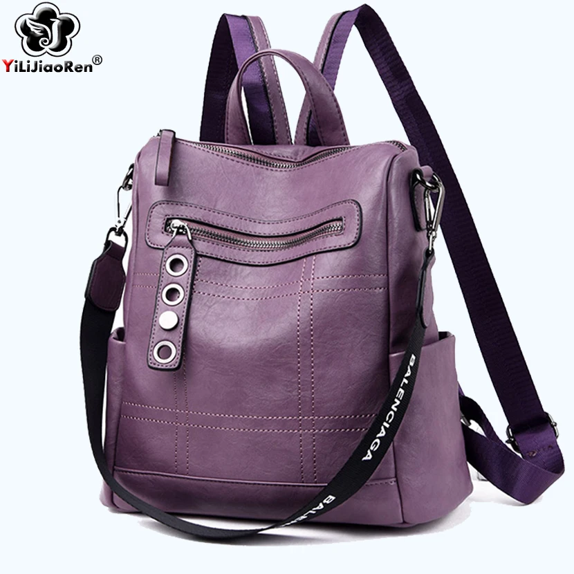 

Fashion Thread Leather Backpack Female Luxury Brand Women Backpack Large Capacity Bookbag Simple Travel Shoulder Bags for Women