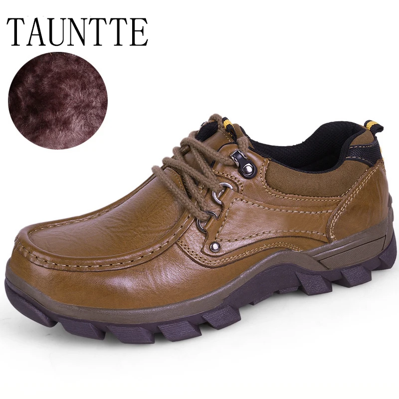 

Tauntte Winter Genuine Leather Shoes Men Cow Leather Casual Shoes With Fur Plus Size