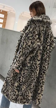 

Real Photo Women Fur Line Coat Fleece Coat Leopard print American Style Trench Coats Woman Windbreaker Fur Overcoat Winter A071