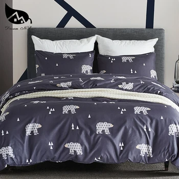 

Dream NS Bedding Set 100% Polyester Fiber 3PCS Dark Blue Background Quality Simple Bear Shape Printing Bedding Sets Sanding