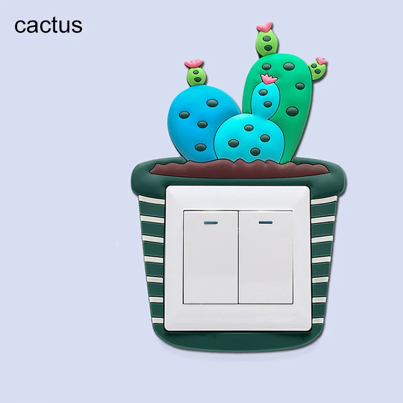 1pc Cute Cartoon 3D Cactus Fluorescent Wall Silicone On-off Switch Stickers Kids Removable Light Switch Outlet Home Decorations