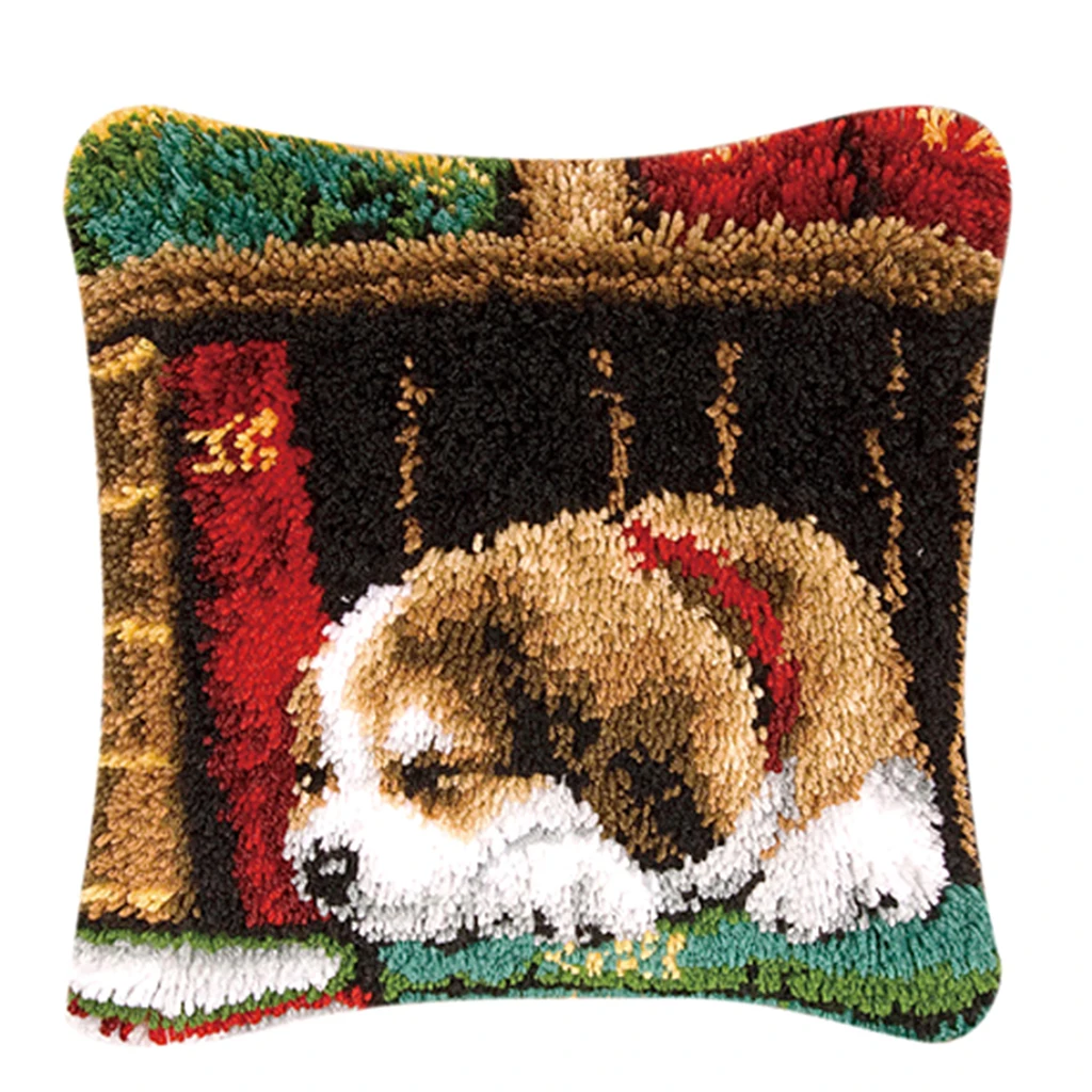 Cushion Latch Hook Kits for Kids Beginners Embroidery Cat Dog Pillow Cover Rug Making Kits Christmas Gifts