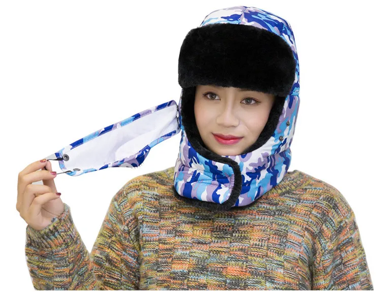 Зимняя шапка для взрослых, сохраняющая тепло, Bionic, термальная камуфляжная кепка, защита для ушей, дыхательный клапан для охоты, спорта на открытом воздухе