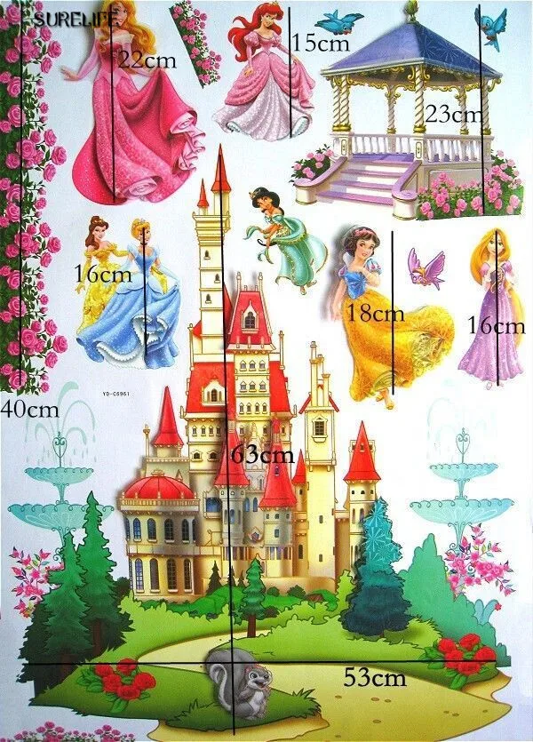 1 комплект 55*88 см принцесс настенные наклейки для детской комнаты Белоснежка наклейки художественная Наклейка на стену отточить украшения детские обои