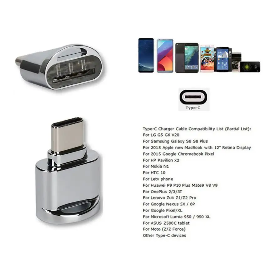 Дропшиппинг type C USB 3,1 Micro SD TF кард-ридер Auminum сплав OTG адаптер для смартфона планшет кард-ридер