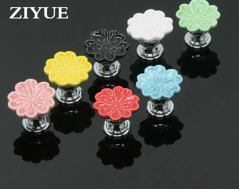 

2PCS Free Shipping Ceramic Rural Colorful Orchid Door Handles Flower Knobs For Cupboard Wardrobe Cabinet Drawer Pull Home Acces
