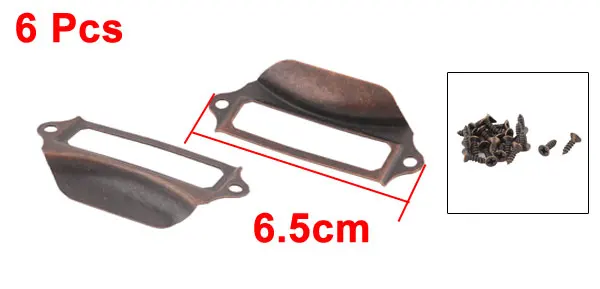 

Metal Drawer Box Case Cabinet Tag Label Holder Frame Pull Handle Copper Tone 6 Pcs