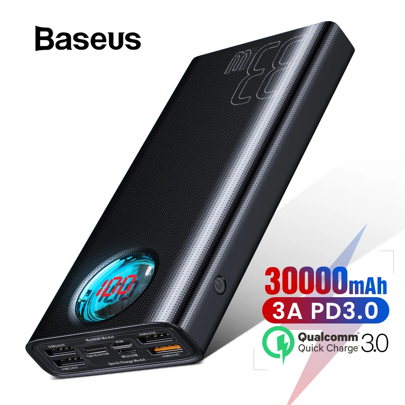 

Baseus 30000mAh Power Bank Quick Charge 3.0 USB C PD Fast Charging Powerbank for iPhone Huawei Portable Exterbal Battery Charger