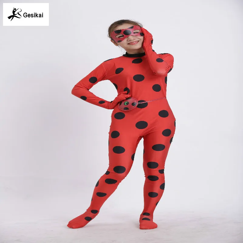 

Lady Bug Cosplay Costume Fullbody elasticity Spandex Female Superhero Costume Game Cosplay kids Lady Bug Costume With Eyes mask
