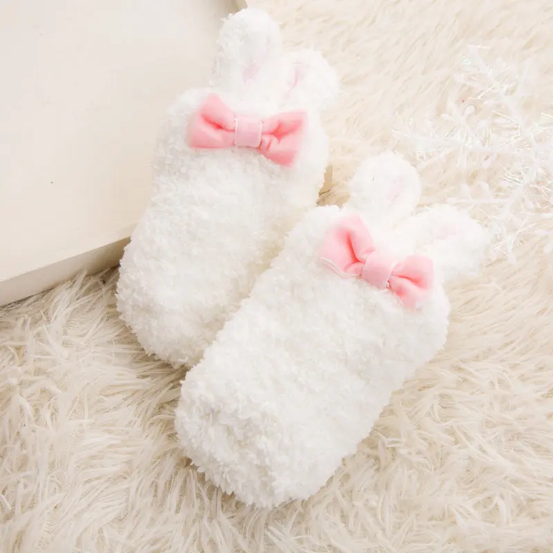 Новинка; сезон осень-зима; толстые бархатные носки кораллового цвета для малышей; объемные милые носки для маленьких девочек с рисунком кролика; мягкий хлопковый носок для новорожденных - Цвет: Белый