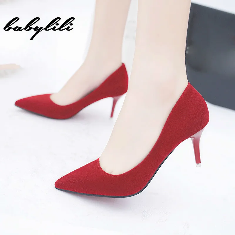 

Faux Suede High Heels Woman Shoes Plus Size Office Lady Shoes Pointed Toe Dress Shoes Basic Pumps Women