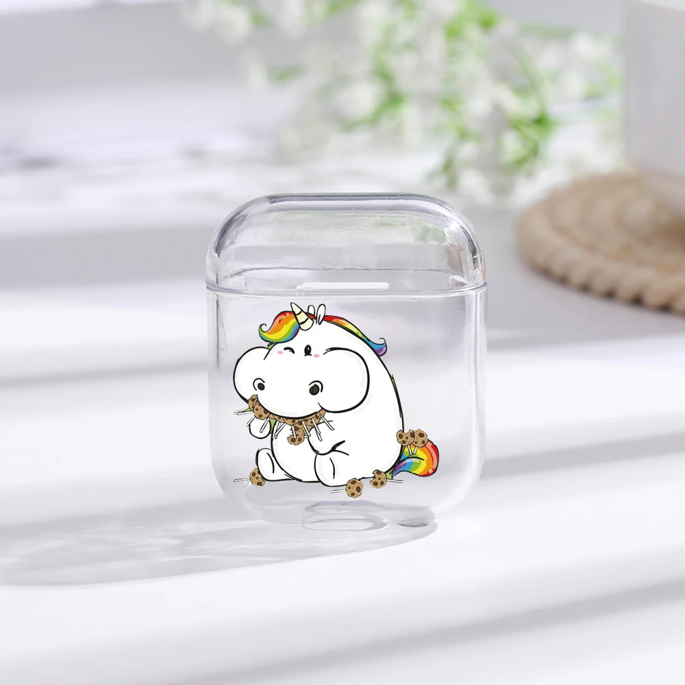 Чехол s для Airpods милый Единорог окрашенные Прозрачные Жесткие ПК чехлы чехол AirPods