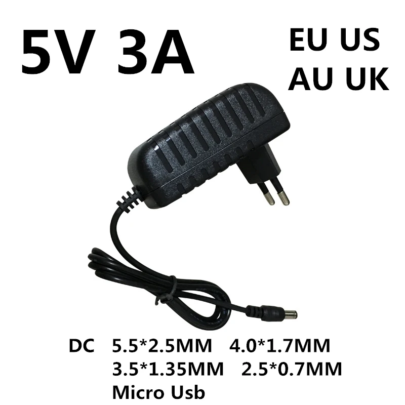 

1pcs DC 5V 3A 3000MA Micro Usb Ac/dc Power Adapter EU US AU UK Plug Charger Supply 5V3A For Raspberry Pi Zero Tablet Pc