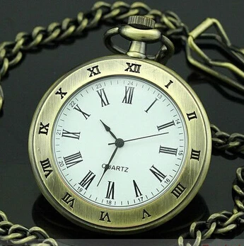 

Drop Shipping Vintage Bronze Dial Roman Number Steel Pocket Watch Simple Style Pendant Watches with 80cm Chain