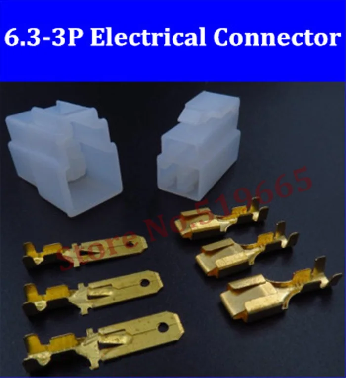 100Sets 6.3mm 6.3 3PIN 3 Pin Way/pin Electrical Connector Kits Male