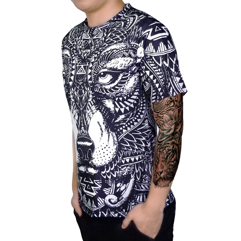 2017 Summer New high end men brand T shirt Fashion wolf head printing t