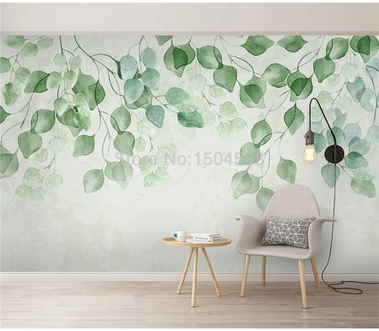 3D обои современные зеленые листья Акварельная ручная роспись пасторальная Фреска Гостиная ТВ спальня настенная бумага для рисования де