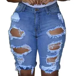 Женские Эластичные рваные брюки рваные короткие брюки с высокой талией сексуальные джинсовые шорты вечерние Клубные летние рваные джинсы