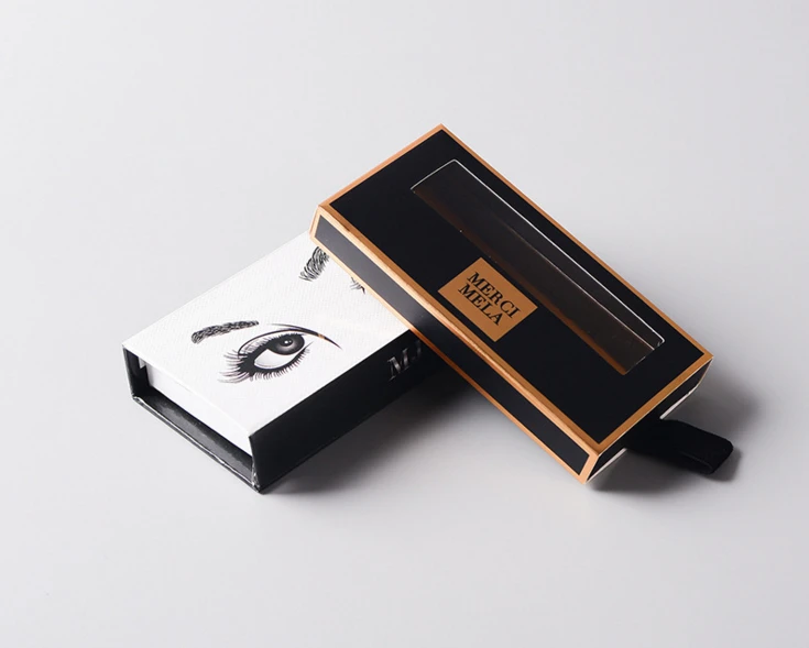 

UV Protected Glossy Lamination Pink Glitter Custom Eyelash Box Packaging With Black Foil Private Label Logo ---PX10875