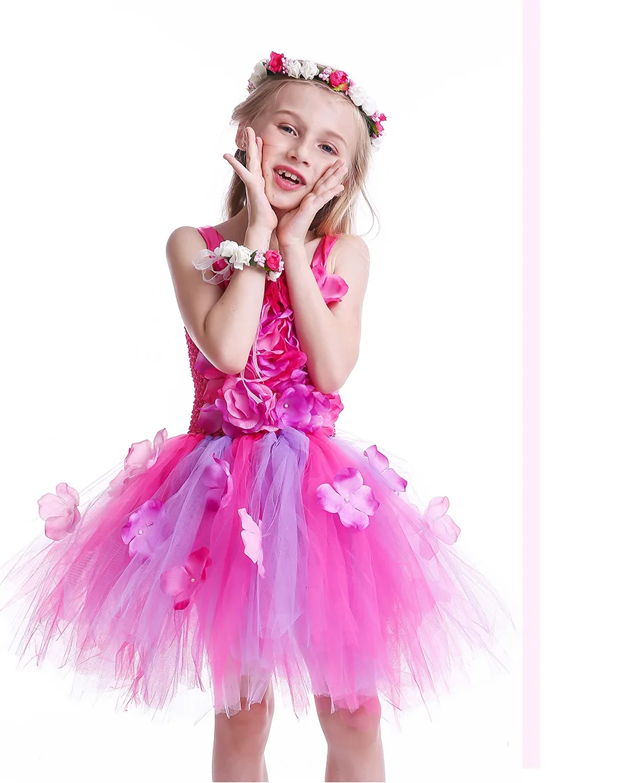 Hydrangea Flower Tutu Dress for Girls Wedding Birthday Party Photo Clothing Baby Girl Petals Dress Handmade Kids Pageant Dress (7)