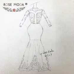 Роза Moda одежда с длинным рукавом Кружево Русалка платье для выпускного вечера вырез Вернуться See Through кружевной топ Выпускные платья 2017