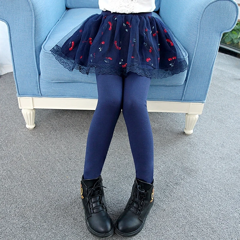 Spring Toddler Teen Girls Leggings Kids Legging Lace Cherry Print Tutu