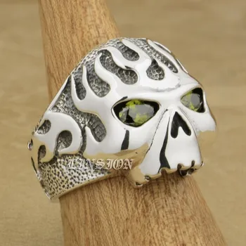 

Huge Heavy 925 Sterling Silver CZ Eyes Fire Skull Mens Biker Rocker Punk Ring 8D206 US Size 7 ~ 15