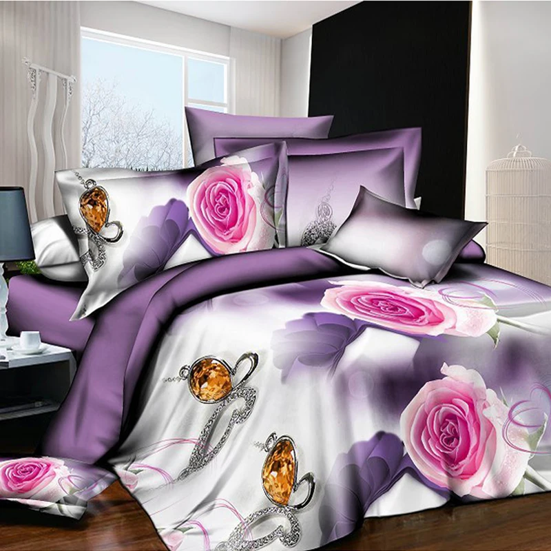 

Home textile Grinding 3D bed linen Four pieces set active printing and dyeing covers bedding oversized down quilt red rose