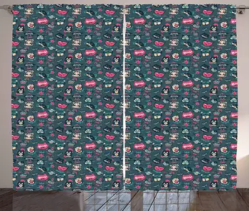 

Cat Curtains Hipster Faces Kitty Pet Heads Avatar Emotion Icons Funny Feline Characters Cartoon Living Room Bedroom Window