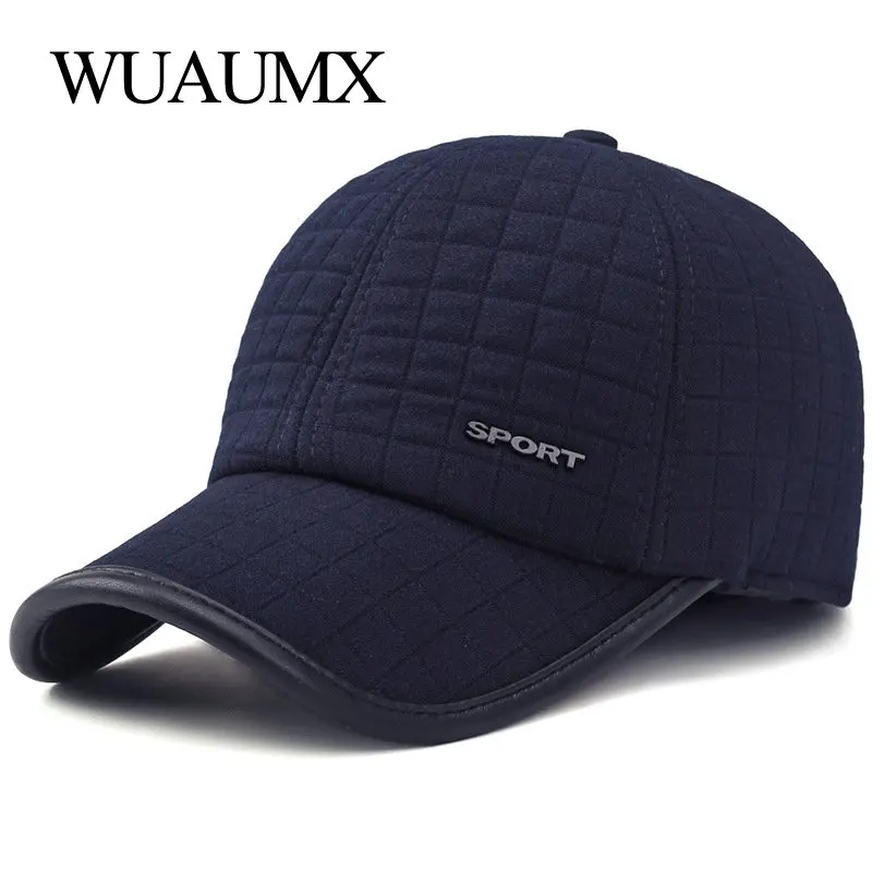 Wuaumx зима толстые Бейсбол Кепки Для мужчин Хлопок Snapback Кепки мужчин, отец Hat защита ушей шапка,бейсболка мужская зимняя,кепка зимняя мужская,кепка с ушами,бейсболка зимняя мужская тёплая,мужские теплые бейсболки