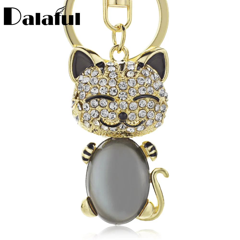 

Dalaful Smile Cat Opals Crystal Enamel HandBag Keyrings Keychains For Car Purse Bag Buckle key chains holder for women K169