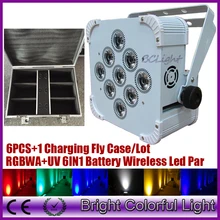 6 шт.+ 1 чехол) RGBWA+ UV 6 в 1 беспроводный светодиодный сценический светильник плоский par llight/батарея питания свадебные декоративные светодиодные лампы/DJ освещение