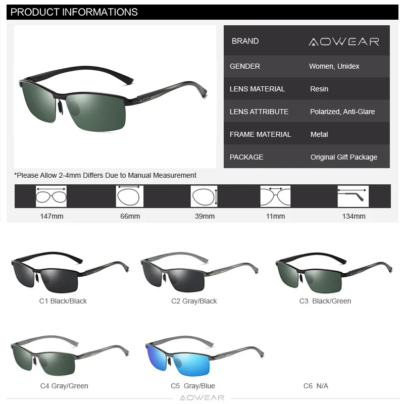 Мужские солнцезащитные очки без оправы AOWEAR 2019 поляризационные в стиле ретро с