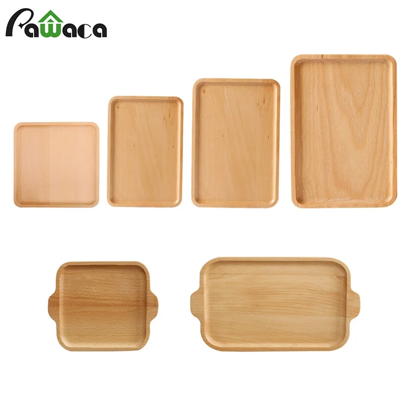 

Solid Beech Wooden Tray Western Food Kung Fu Tea Serving Tray Nordic Decoration Multi-Use Storage Trays for Coffee/Food/Dessert