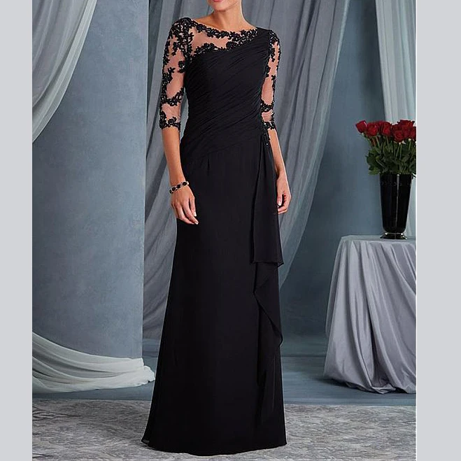 

Modest Custom made Elegant Mother Half Sleeves Scoop Appliques Evening Dress Women's Dresses mother of the bride gowns 2019