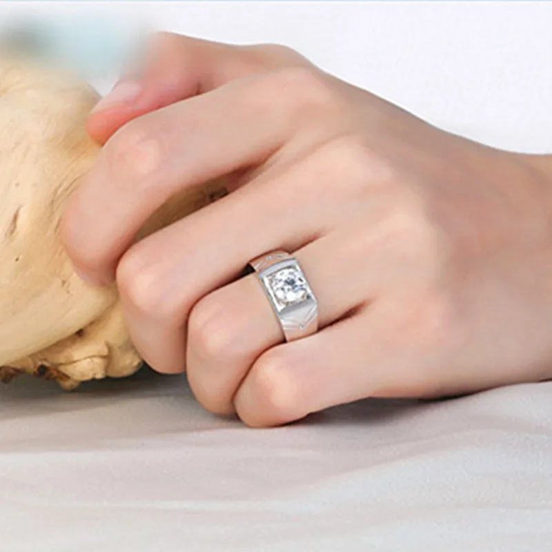 925 silver men engagement ring opening big Cubic Zircon ring male wedding rings fashion jewelry anillos bague