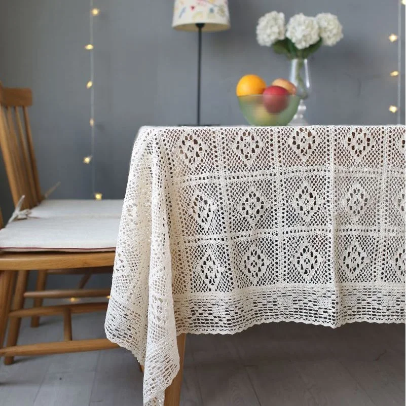 Cotton Knitted Vintage Crochet Rectangle Tablecloth Handmade Lace Hollow Cloth