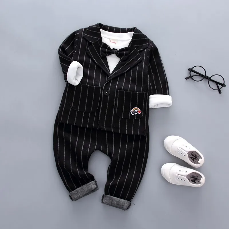Детский галстук Блейзер формальный хлопковый костюмчик в стиле джентльмена повседневная одежда Демисезонный Детская куртка для мальчиков и девочек, футболка, штаны, 3 шт./компл., комплект для малышей, одежда для девочек - Цвет: ZL caihong Black