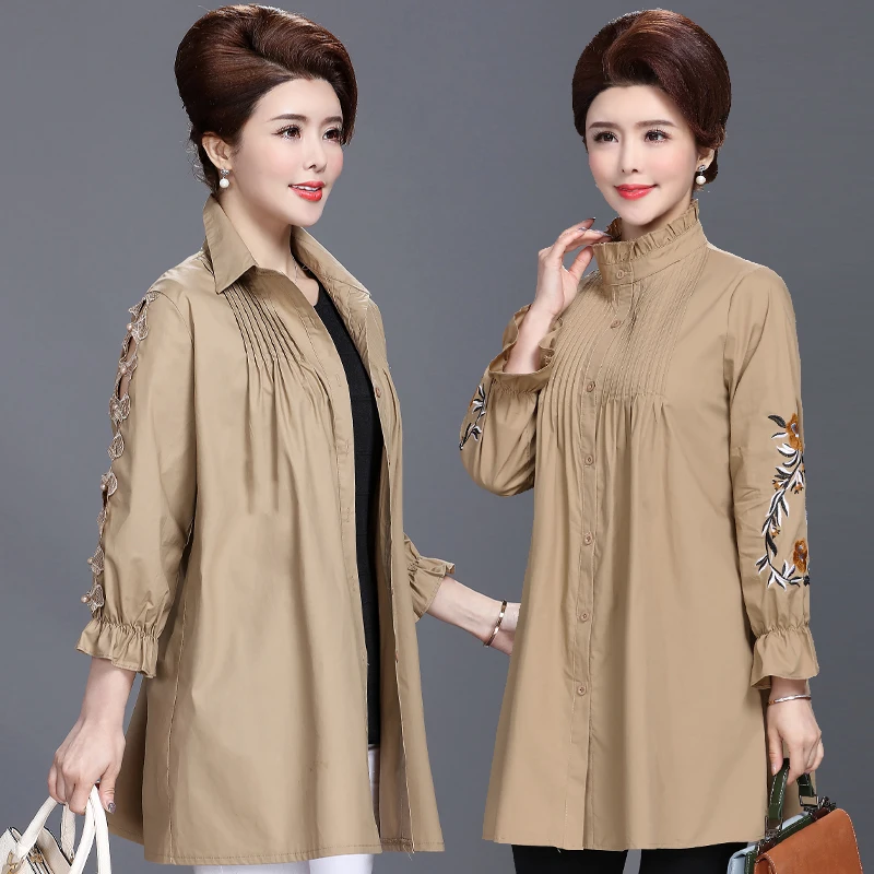 

Womens trench coats 2019 spring windbreaker female casual loose outwear mother clothes loose overcoats middle-aged clothing coat