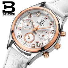 Switzerland Binger Women’s watches luxury quartz waterproof clock genuine leather strap Chronograph Wristwatches BG6019-W6