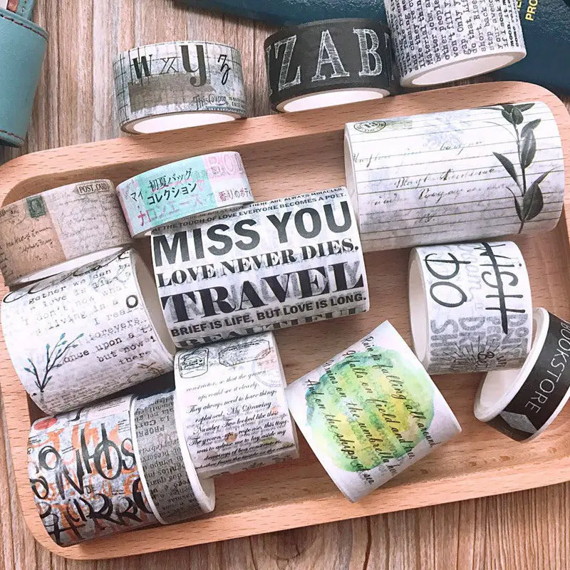 

Vintage Letter Washi Tape Adhesive Masking Tape DIY Scrapbooking Album Diary Notebook Sticker Label Decoration 1.5/2/3/4/6cm 5M