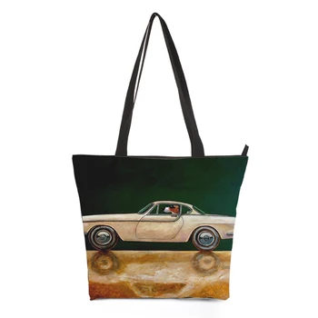 

Women Shoulder bag Pet Car Printed Female Shopping Tote Bag Big Canvas Handbag Women's One Shoulder Bag Portable 17.5*13.3inch