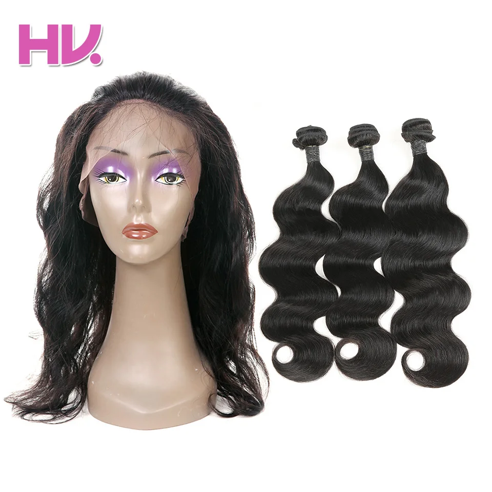 Hair Villa Remy Brazilian Body Wave Bundles With Closure Pre plucked 360 Lace Frontal With Bundles Salon Human Hair With Lace Fr body-wave-with-frontal