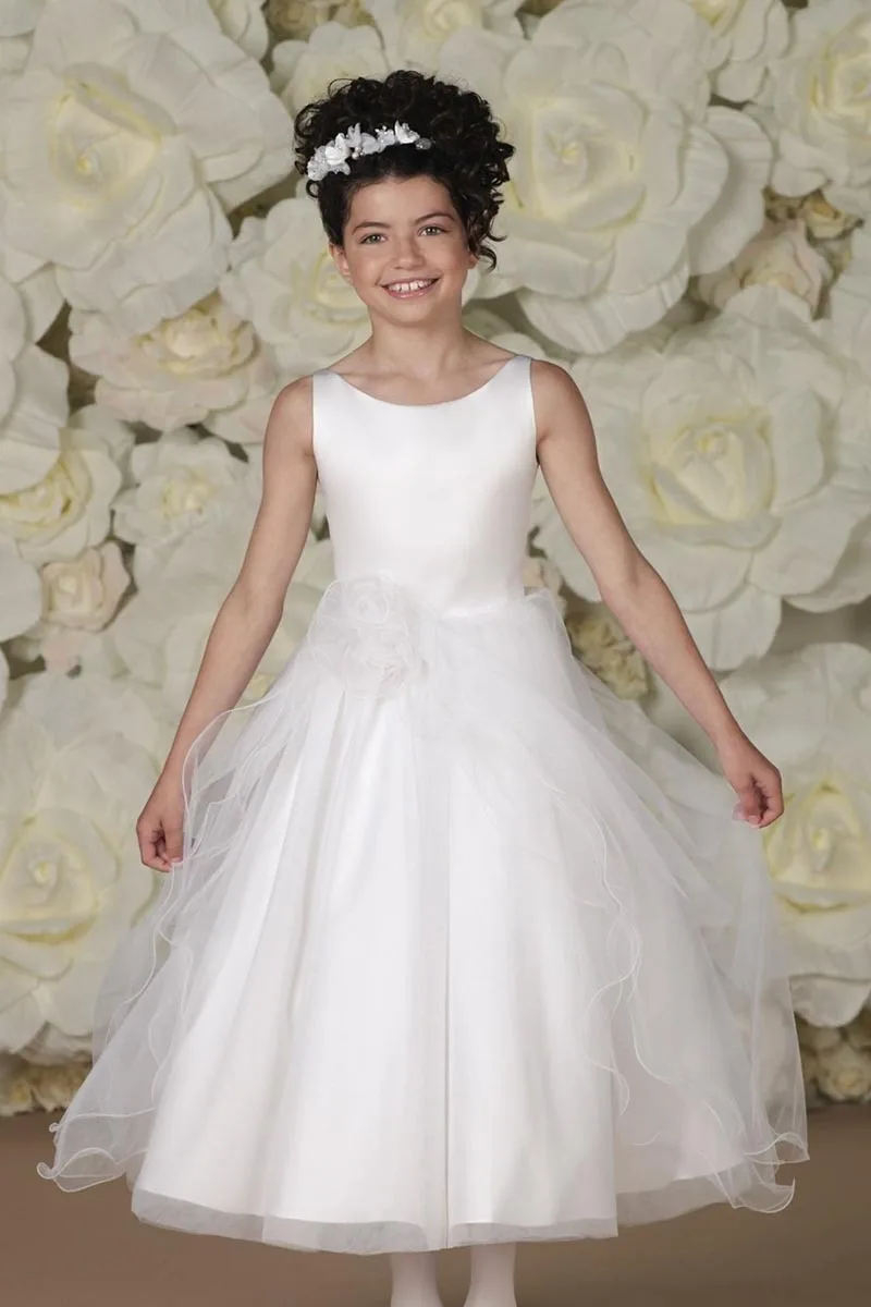 New 2015 Satin Tulle Kids White Flower Girl Dresses For Weddings Ball