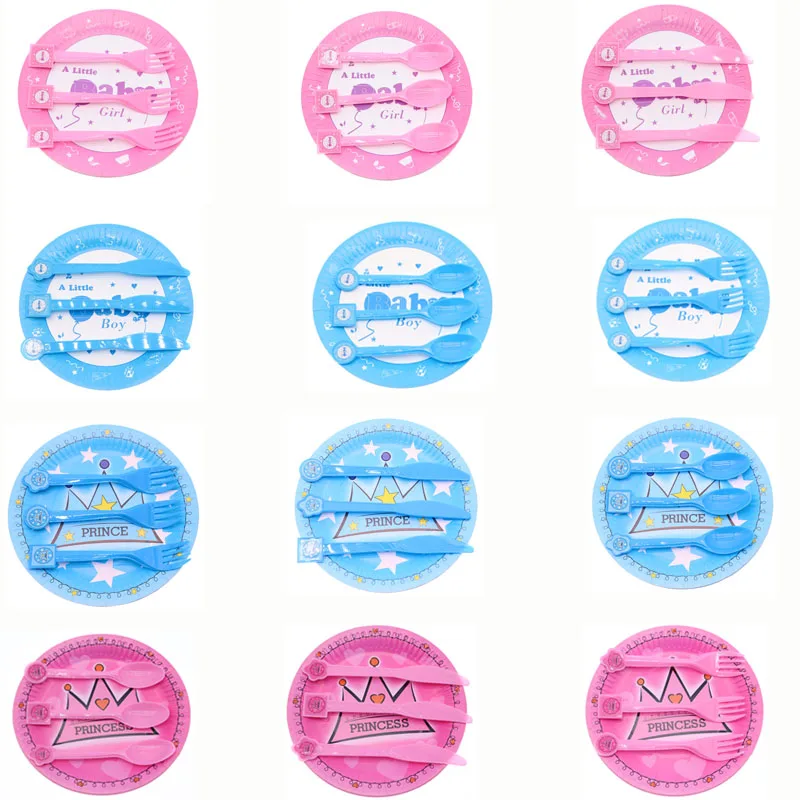 

10pcs/lot Cute Crown Pink Blue Baby Shower Spoon Knife forks Party Supplies Disposable Tableware Birthday Party Home Decoration