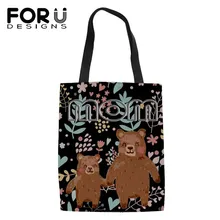 FORUDESIGNS/модные вместительные сумки для покупок женские 3D Мультяшные медведи животные мама печать холщовые сумки сумка женские сумки на плечо для подарка мама