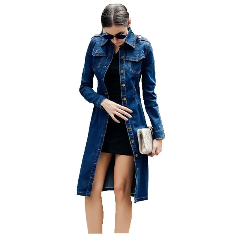 

Plus size Women Spring Cotton Slim Denim Dress Long Sleeve Vintage Casual midi pencil Dress With Belt