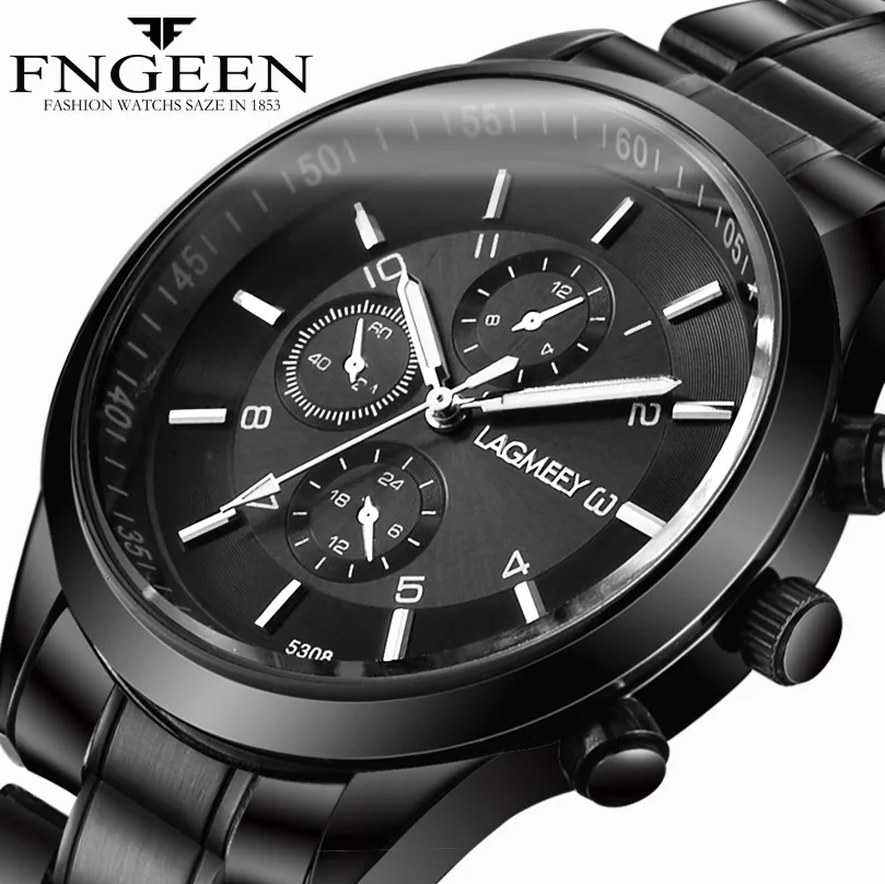 

LAGMEEY Men Watches Super Thin Black Stainless Steel Band Men's Quartz Watch Male Waterproof Sports Wristwatch Clock montre