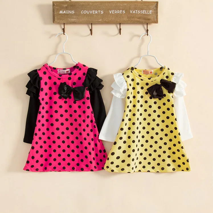 

NEW pretty Girls dresses baby kids clothes girls polka dots dress long-sleeve cute princess dress