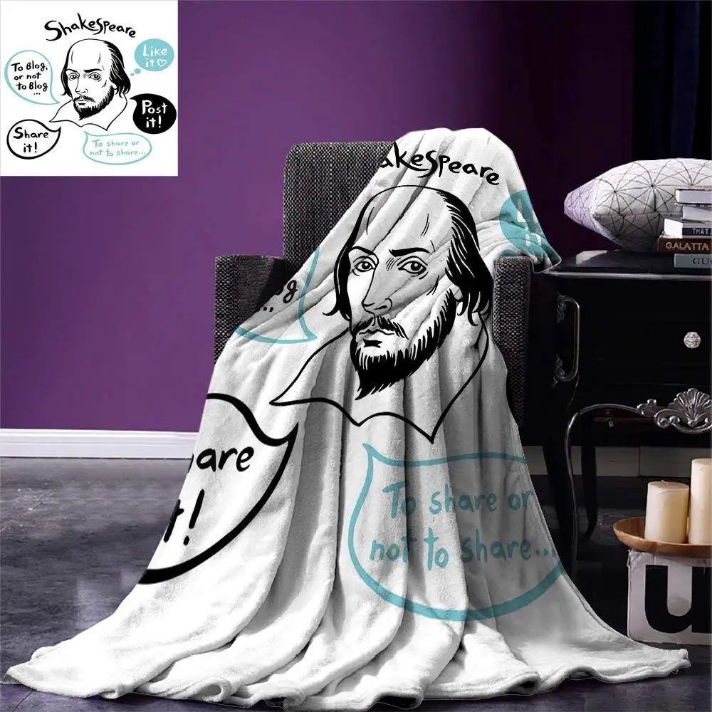 

Funny Throw Blanket Shakespeare Portrait with Speech Bubbles and Social Media Citation Illustration Warm Microfiber Blanket